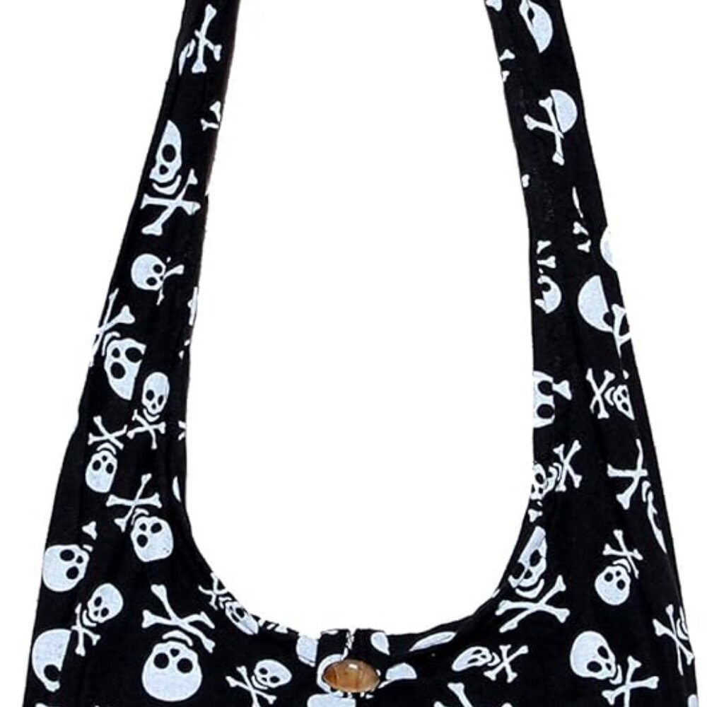 Skull Bohemian Boho Hobo Hippie Gothic Crossbody Bag Purse 33" Black